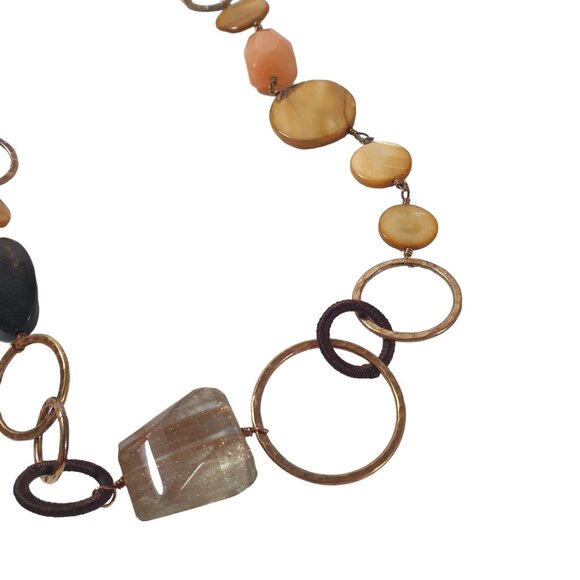 Mother Of Pearl Shell Glass Beaded Women Necklace Jewelry 30 Inch Length Costume - Picture 3 of 5